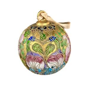 Christmas Tree Ornament Cloisonne Peacock Peahen‎ Flowers Colorful Gold Ball